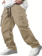 2025new men's workwear pants, European and American men's loose straight casual pants, men's workwear pocket pants