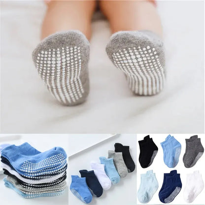 6 Pairs/Lot Cotton Baby Anti-slip Boat Socks For Boys Girls Low Cut Floor Kids Toddler Sock With Rubber Grips For 0-1Years