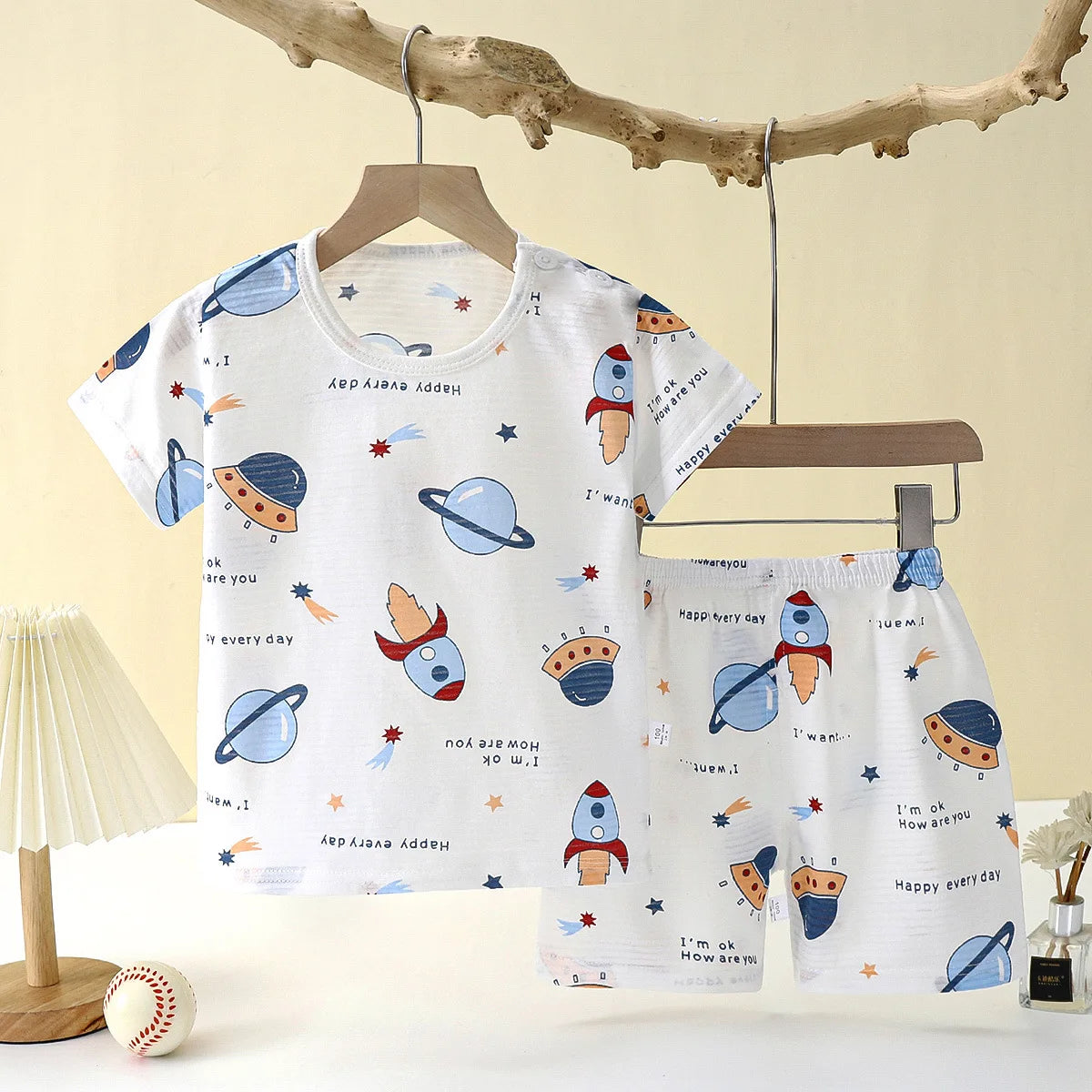 Popular in SummCottonSafe Baby Children Clothes  Set Cute Cartoon Short Sleeve Home Pajama Set Sleepwear Soft Breathable