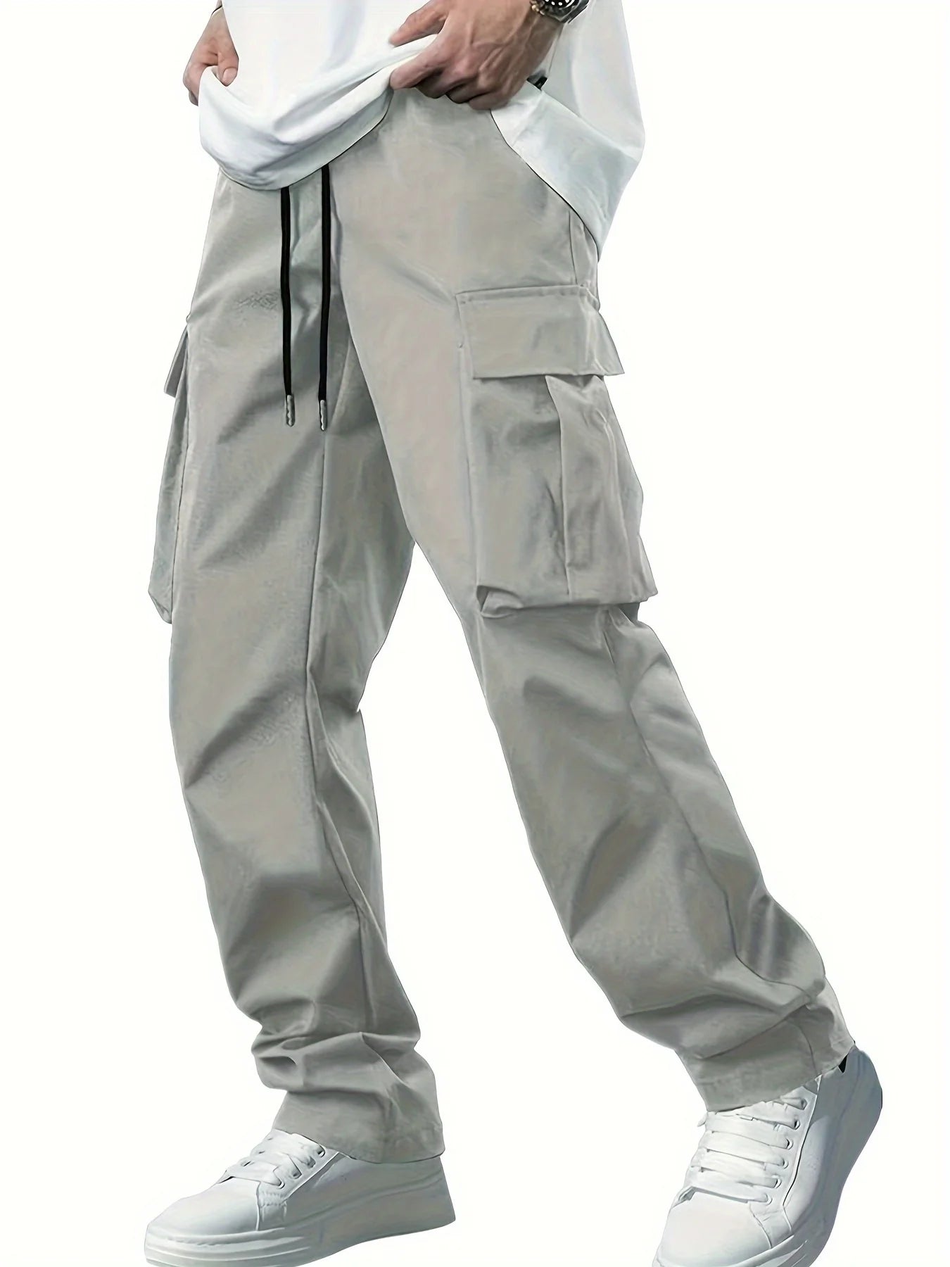 2025new men's workwear pants, European and American men's loose straight casual pants, men's workwear pocket pants