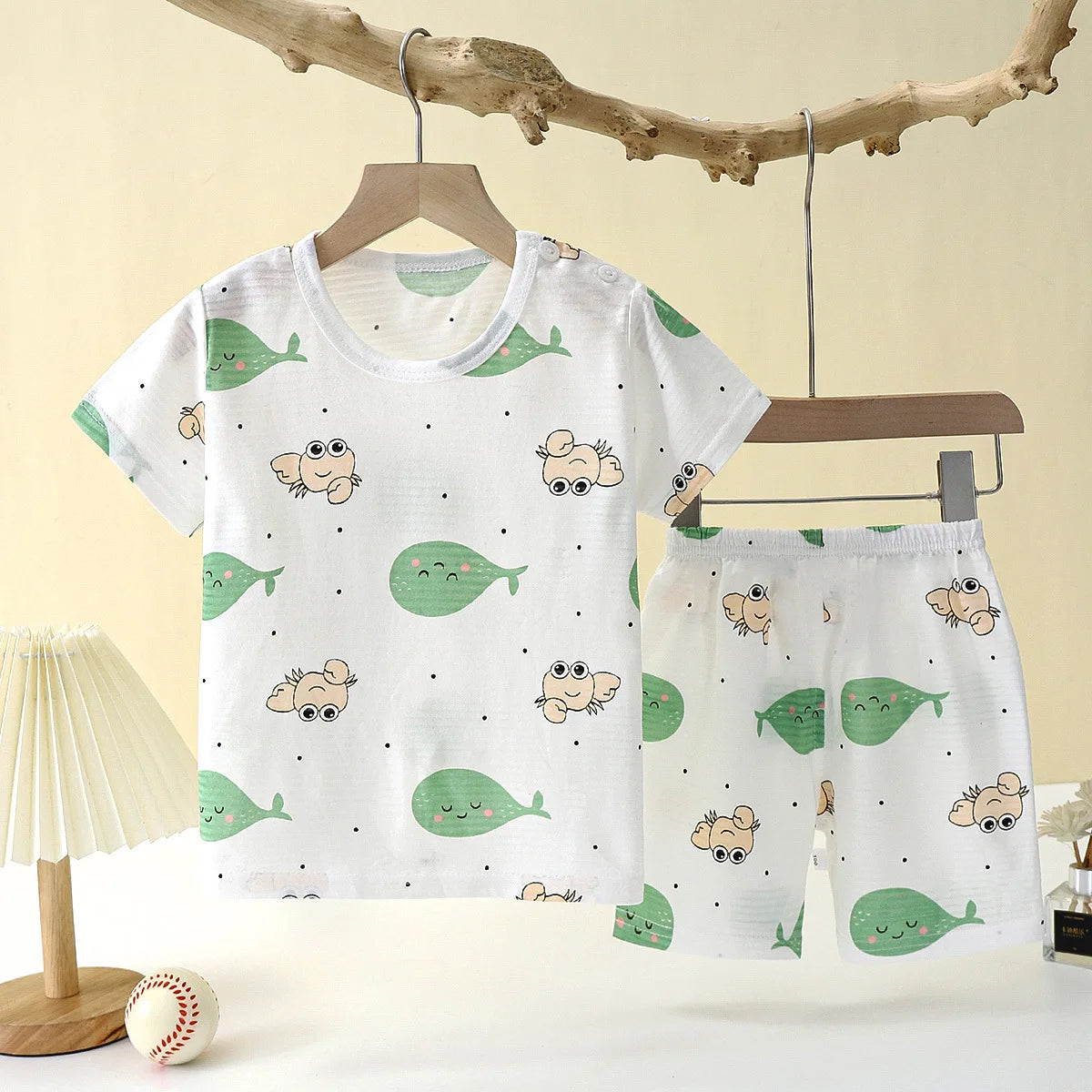 Popular in SummCottonSafe Baby Children Clothes  Set Cute Cartoon Short Sleeve Home Pajama Set Sleepwear Soft Breathable