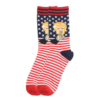 Funny and Funny Donald Trump Presidential Socks With 3D Fake Hair Round Neck Socks for Men's Street Clothing Hip Hop Socks