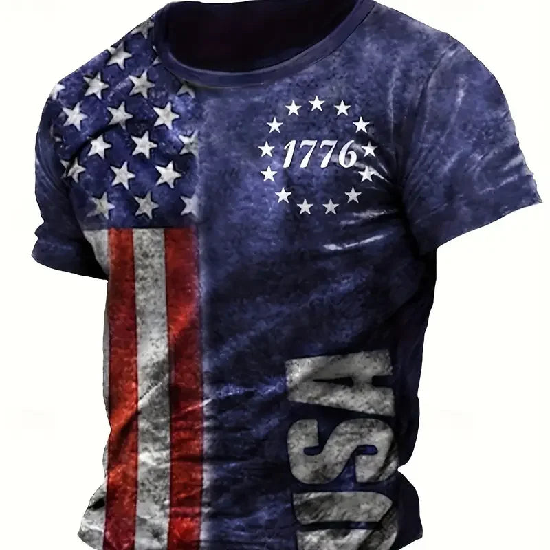 Summer Men T Shirts American Flag 3D Printed Harajuku Round Neck Tee Shirt Casual Short Sleeve Tops Streetwear Fashion Clothing