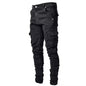 Men Street Elastic Denim Brand Jeans Narrow Legs Multi Pockets Cargo Pants Casual Slim Fit Daily Wear Joggers Mid Waist Trousers