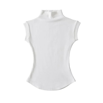 Women Summer Sexy Turtleneck Sleeveless T-Shirts Tops Solid Slim Fit Pullovers Causal Tees Shirts Female Streetwear Basics Tees