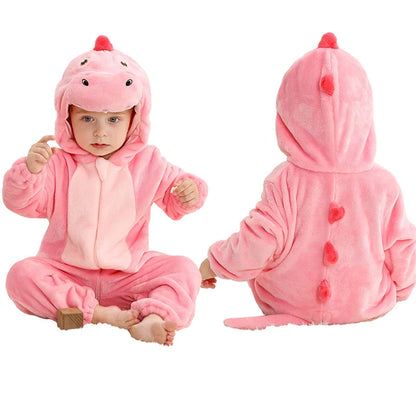 MICHLEY Winter Baby Rompers Hooded Flannel Cosplay Toddler Infant Clothes Overall Bodysuits Jumpsuit Costume For Kids Girl Boy