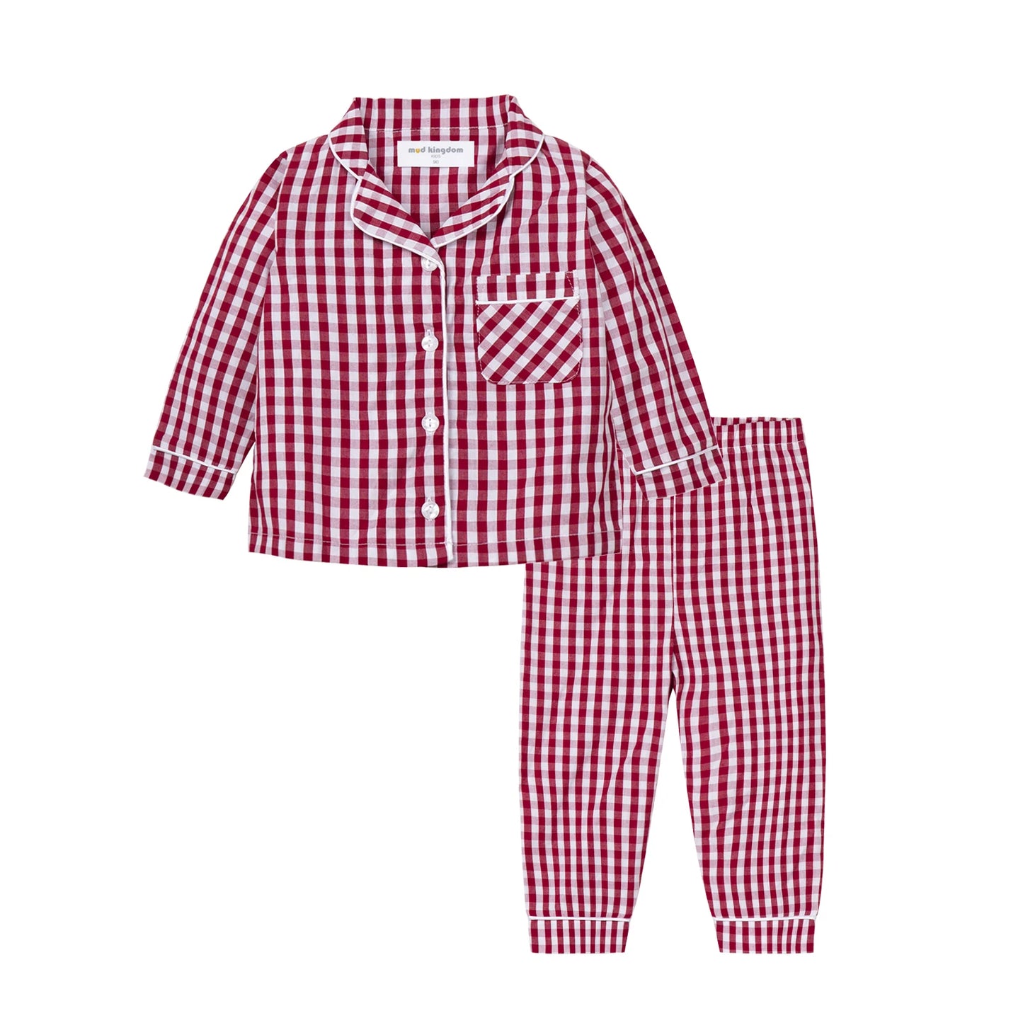 Mudkingdom Boys Girls Long Sleeve Pajamas Set Collared Plaid Autumn Cute Toddler Pajama Kids Sleepwear Children Clothes Pjs