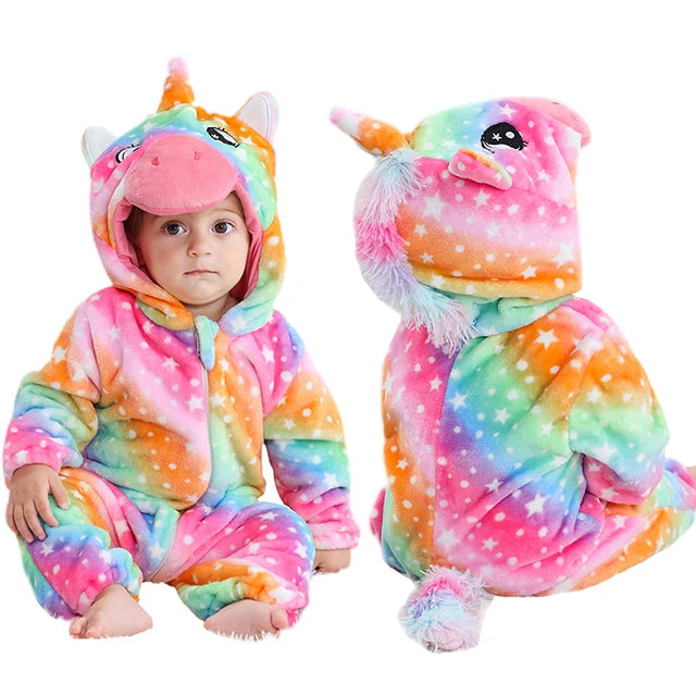 MICHLEY Winter Baby Rompers Hooded Flannel Cosplay Toddler Infant Clothes Overall Bodysuits Jumpsuit Costume For Kids Girl Boy