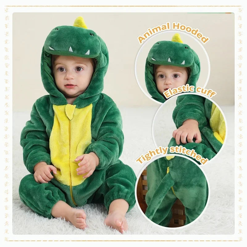 MICHLEY Winter Baby Rompers Hooded Flannel Cosplay Toddler Infant Clothes Overall Bodysuits Jumpsuit Costume For Kids Girl Boy