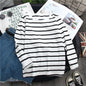 1PC Spring and Autumn Winter Black Striped Top with Foreign Style Ins Bottom Shirt Women Long Sleeve T-shirt