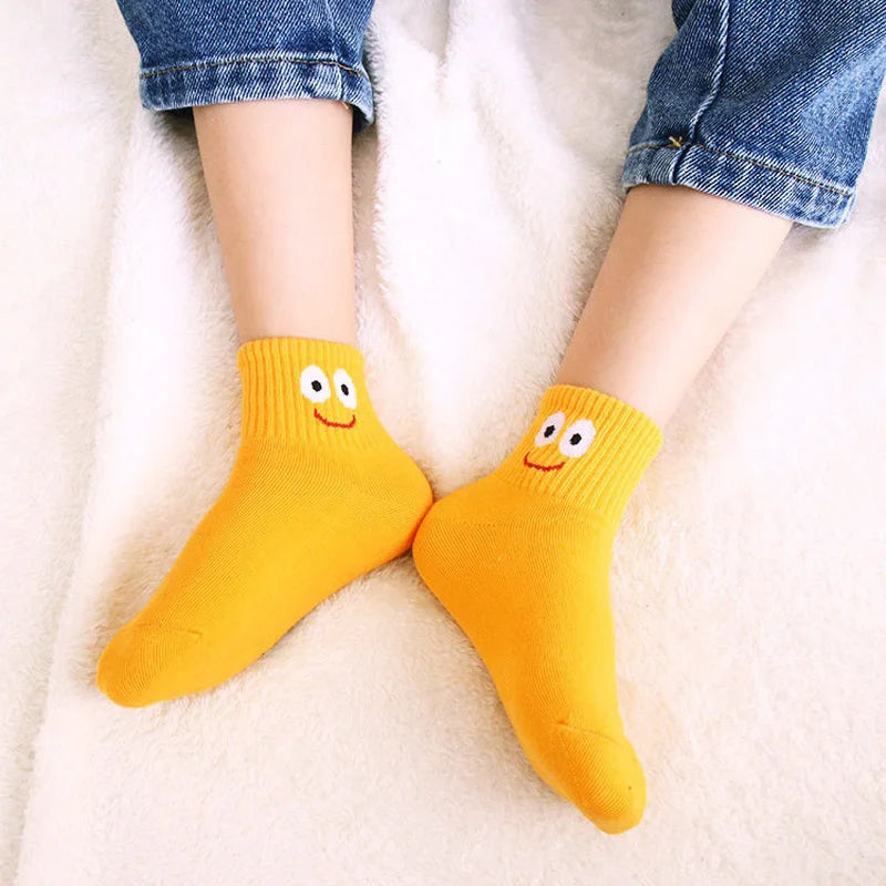 5 Pairs Kids Socks Cute Funny Face Emoticons Pattern Comfortable Breathable Boys Girls Socks