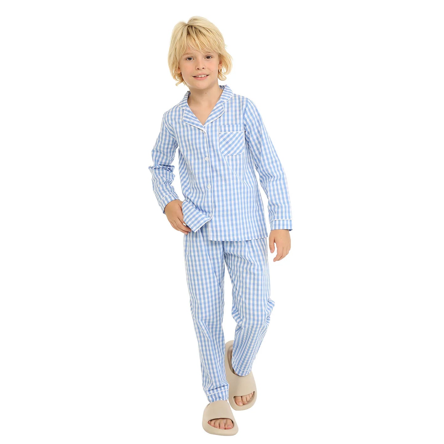 Mudkingdom Boys Girls Long Sleeve Pajamas Set Collared Plaid Autumn Cute Toddler Pajama Kids Sleepwear Children Clothes Pjs